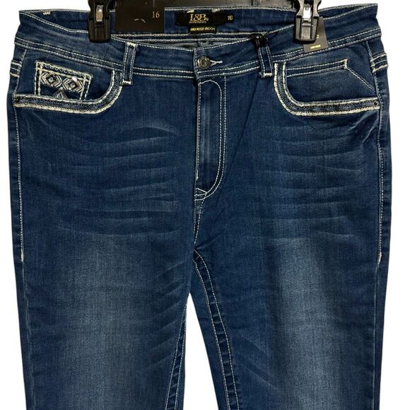 Lucky & Blessed Embroidered Dark Wash Mid Rise Bootcut Jeans NWT - Picture 4 of 12